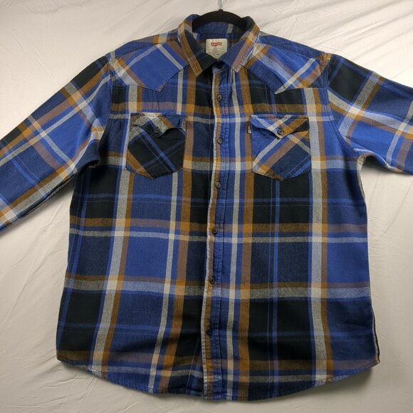 Levi's Men's Fall-Colored Plaid Button Down Light Weight Flannel Cotton Shirt Lg - Picture 2 of 12